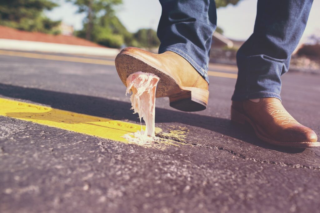 Street Sweeping services in the San Jose, California region - Photo of gum on a boot